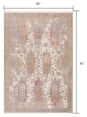 5’ x 8’ Beige Faded Tribal Motifs Area Rug