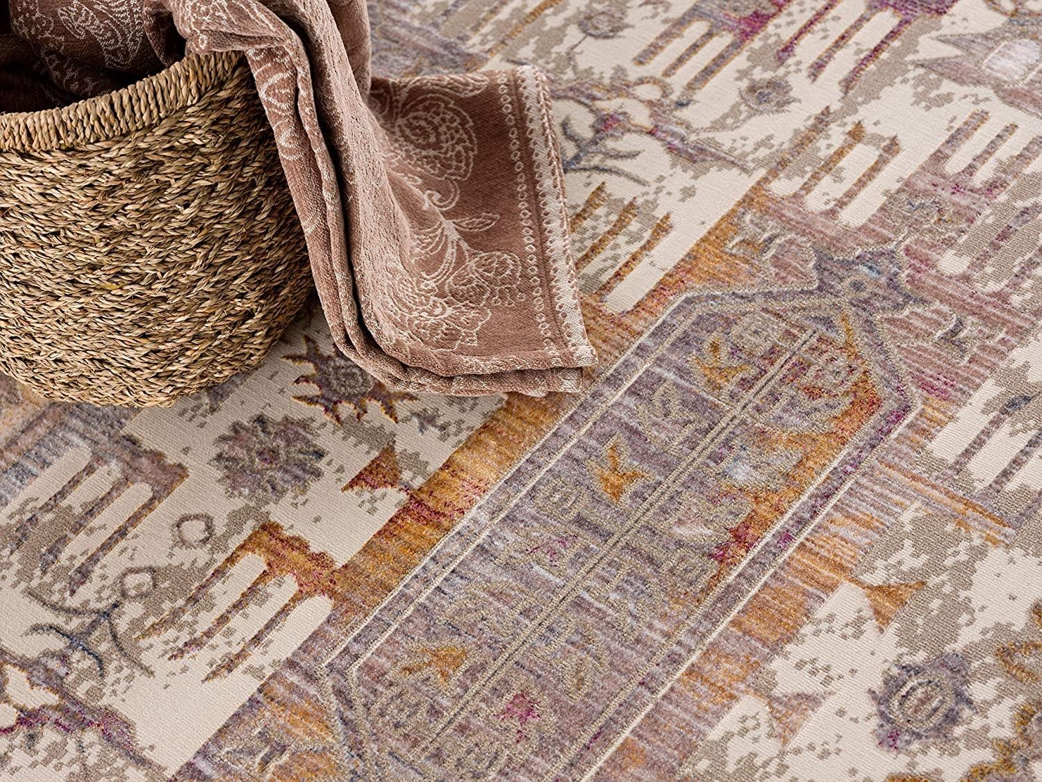 8’ x 11’ Beige Faded Tribal Motifs Area Rug