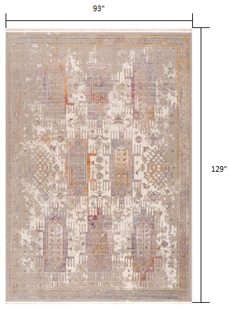8’ x 11’ Beige Faded Tribal Motifs Area Rug