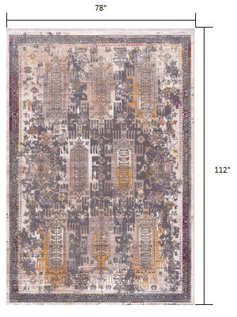 7’ x 9’ Gray Faded Tribal Motifs Area Rug