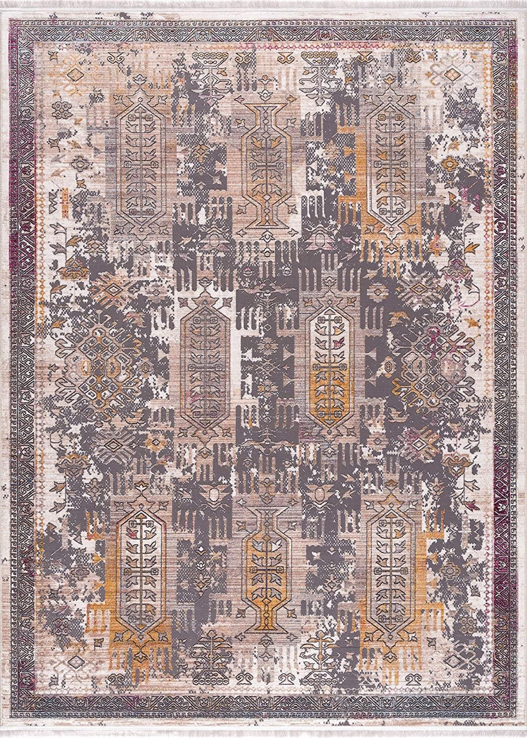 8’ x 11’ Gray Faded Tribal Motifs Area Rug