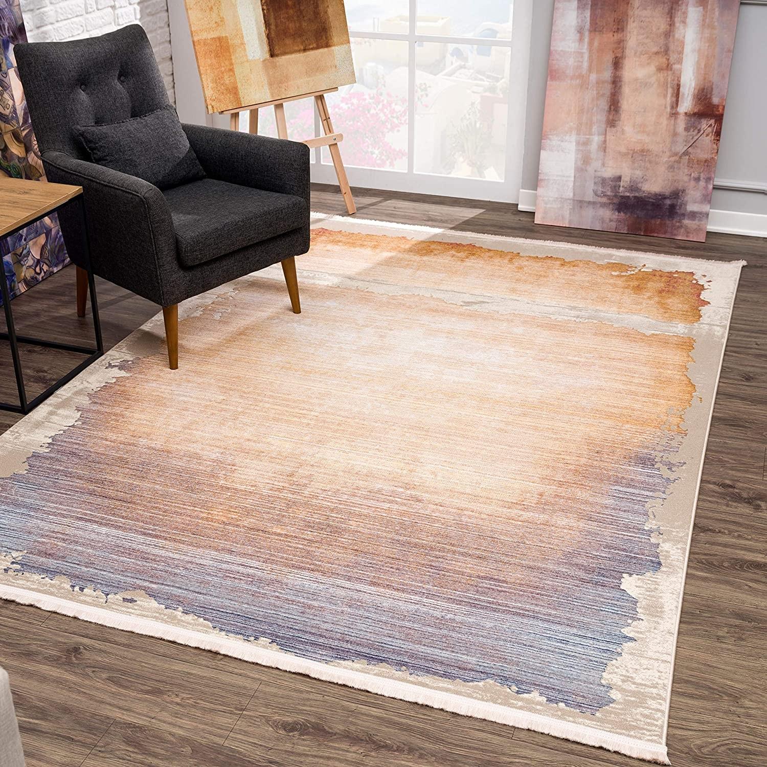 7’ x 9’ Beige Faded Sunset Area Rug Default Title