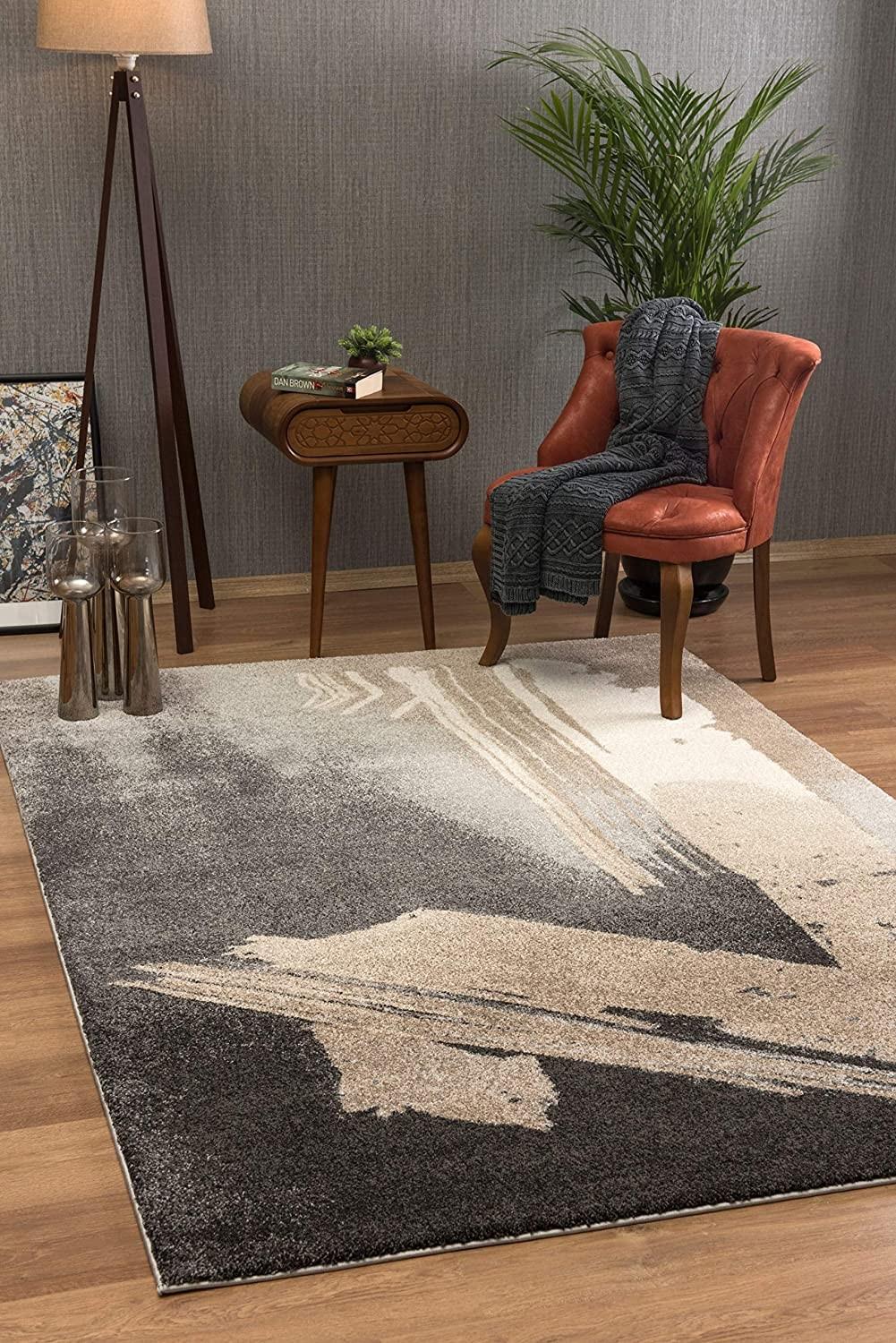 8’ x 11’ Gray and Tan Abstract Stroke Area Rug