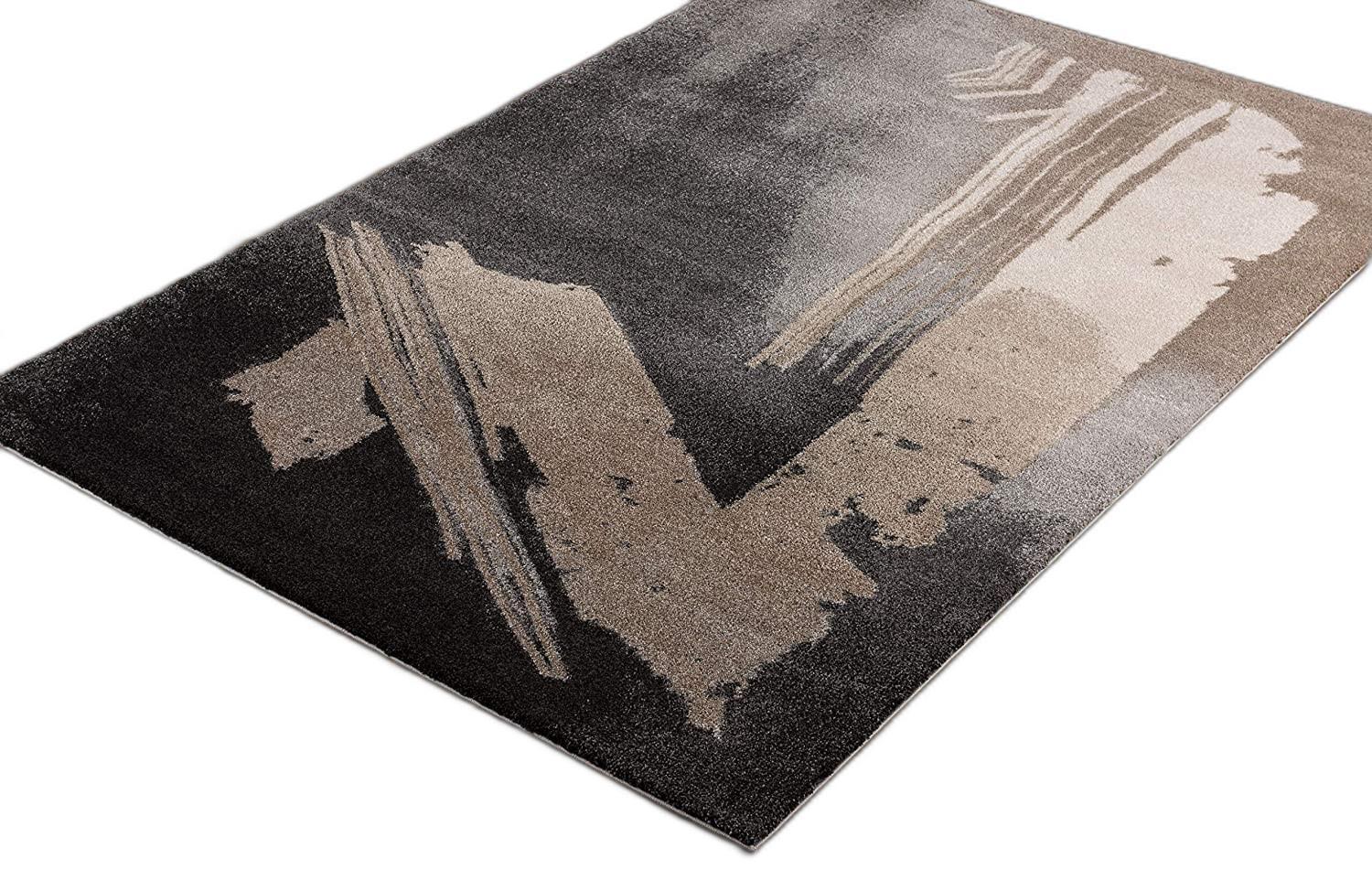 8’ x 11’ Gray and Tan Abstract Stroke Area Rug