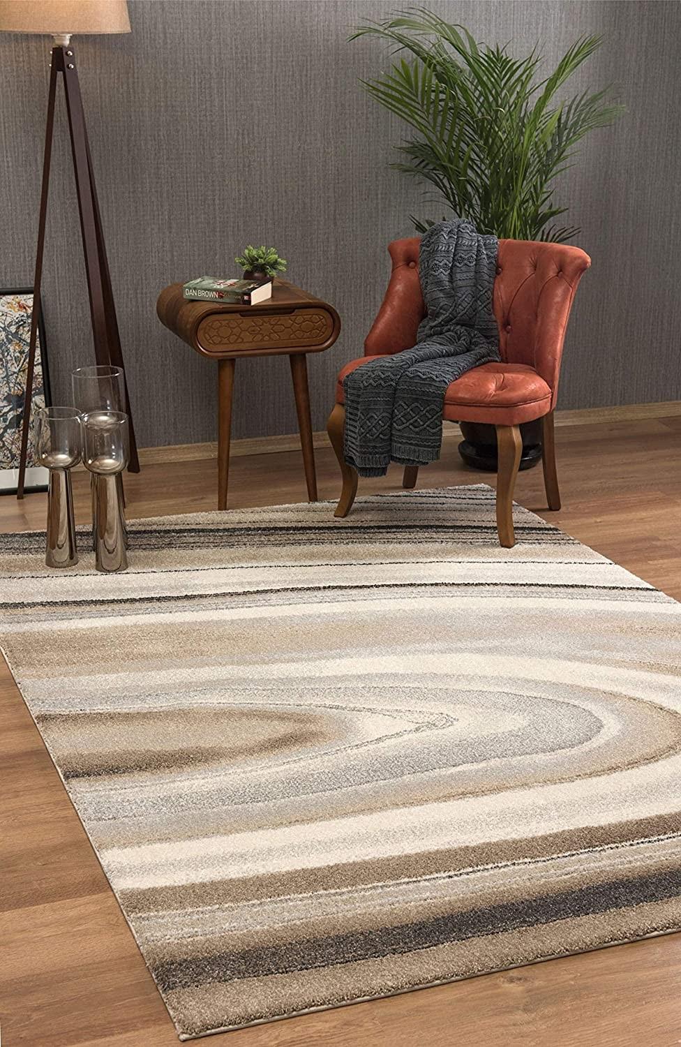 4’ x 6’ Cream and Tan Abstract Marble Area Rug Default Title