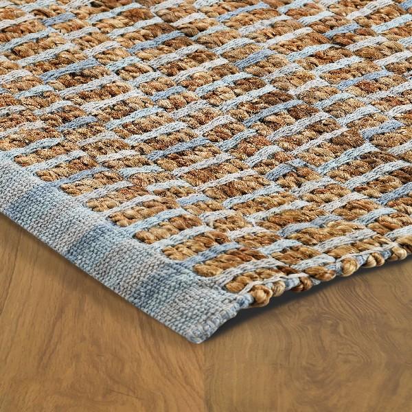 9’ x 12’ Sky Blue and Tan Interwoven Area Rug