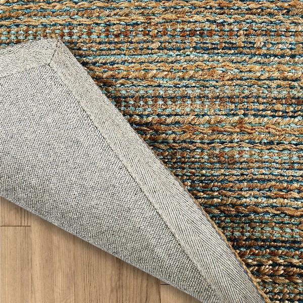 9’ x 12’ Teal and Natural Braided Jute Area Rug