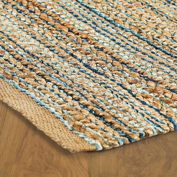 9’ x 12’ Teal and Natural Braided Jute Area Rug