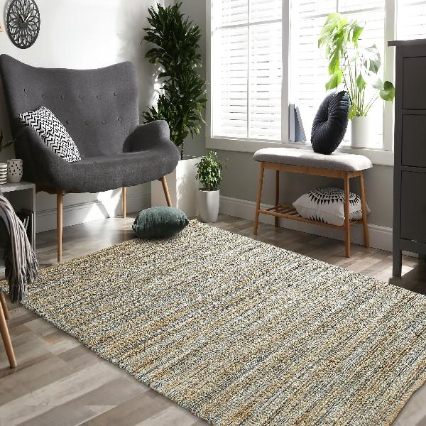 9’ x 12’ Teal and Natural Braided Jute Area Rug