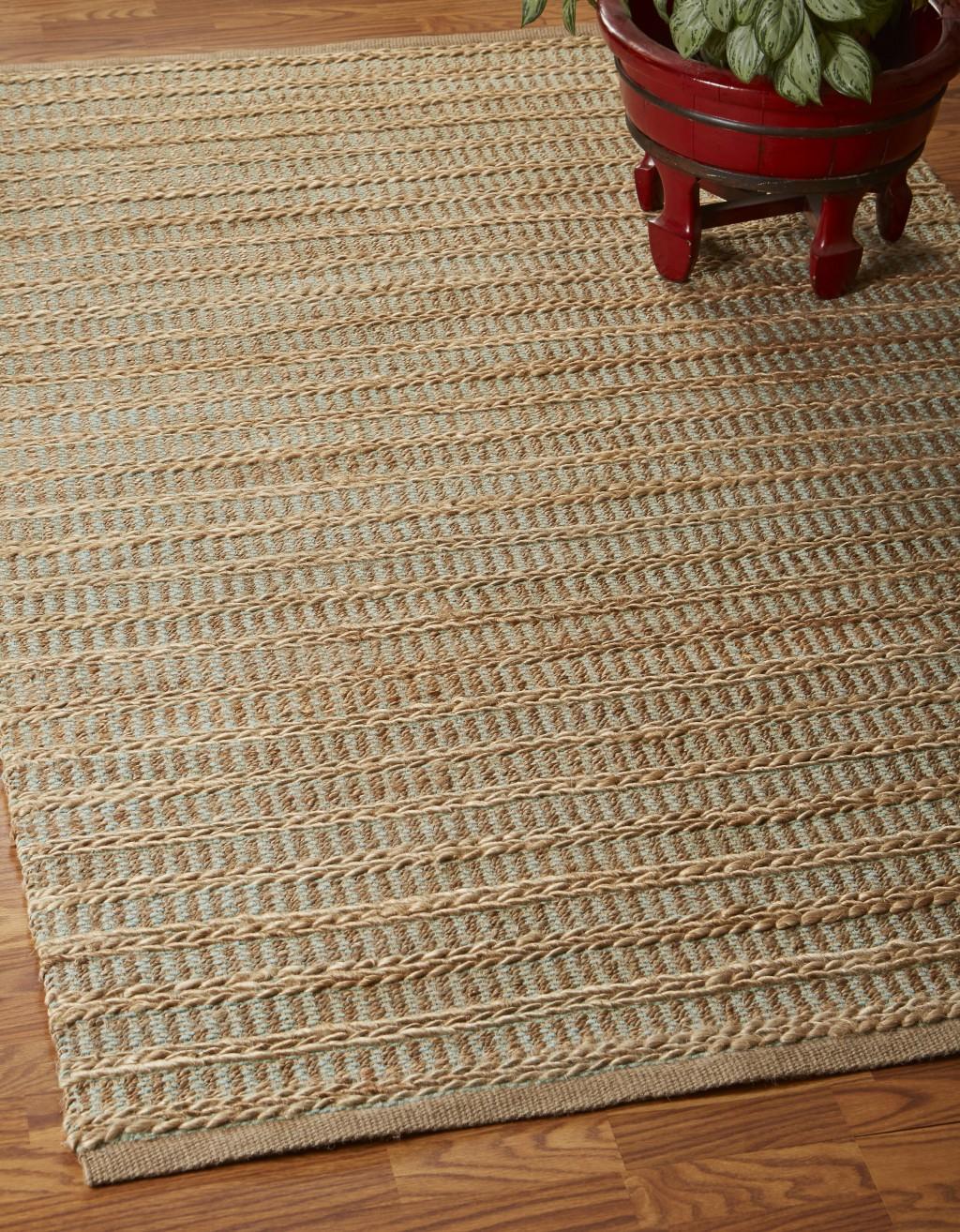 8’ x 10’ Tan and Seafoam Braided Area Rug