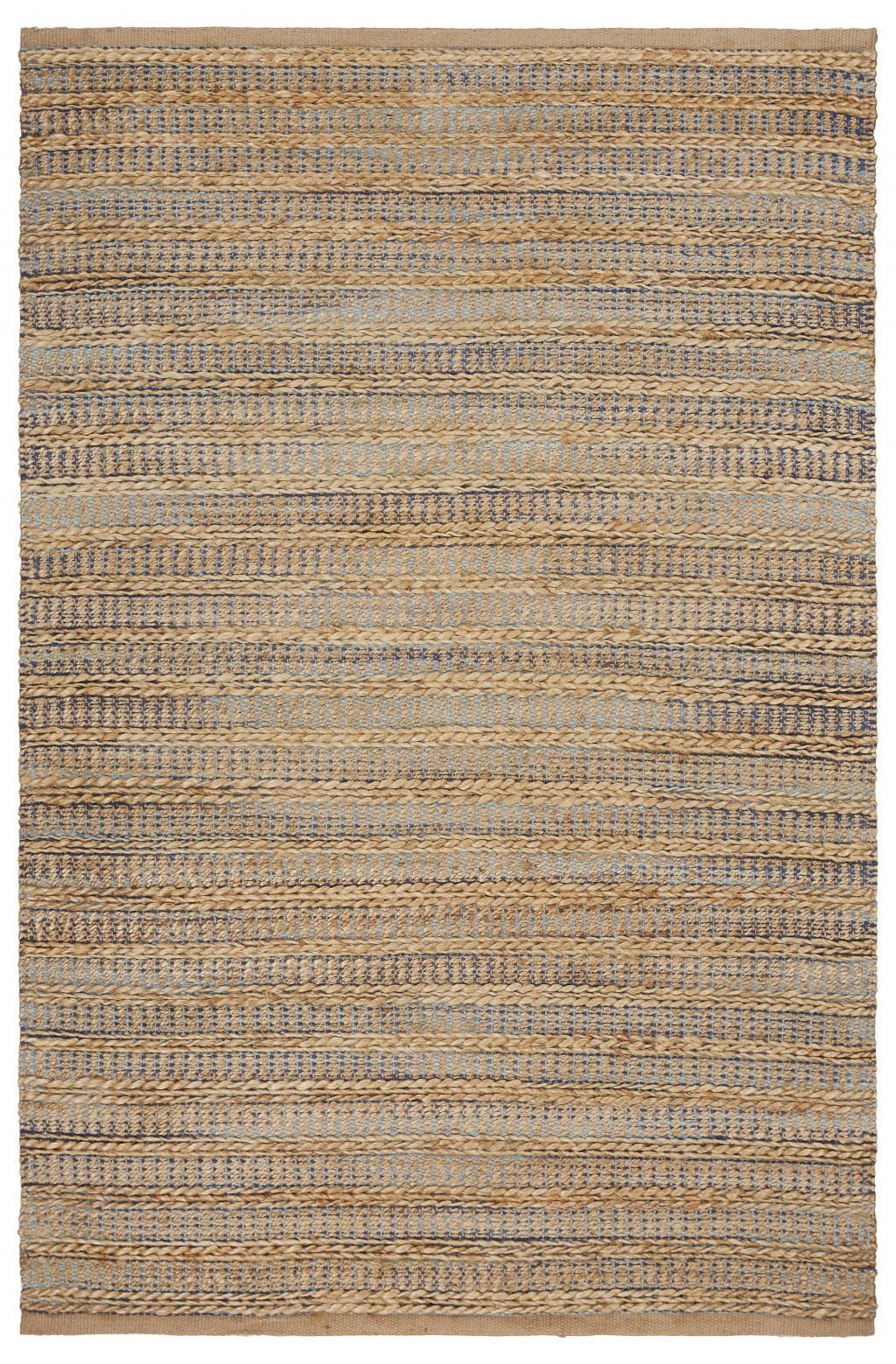 5’ x 8’ Tan and Navy Braided Jute Area Rug Default Title