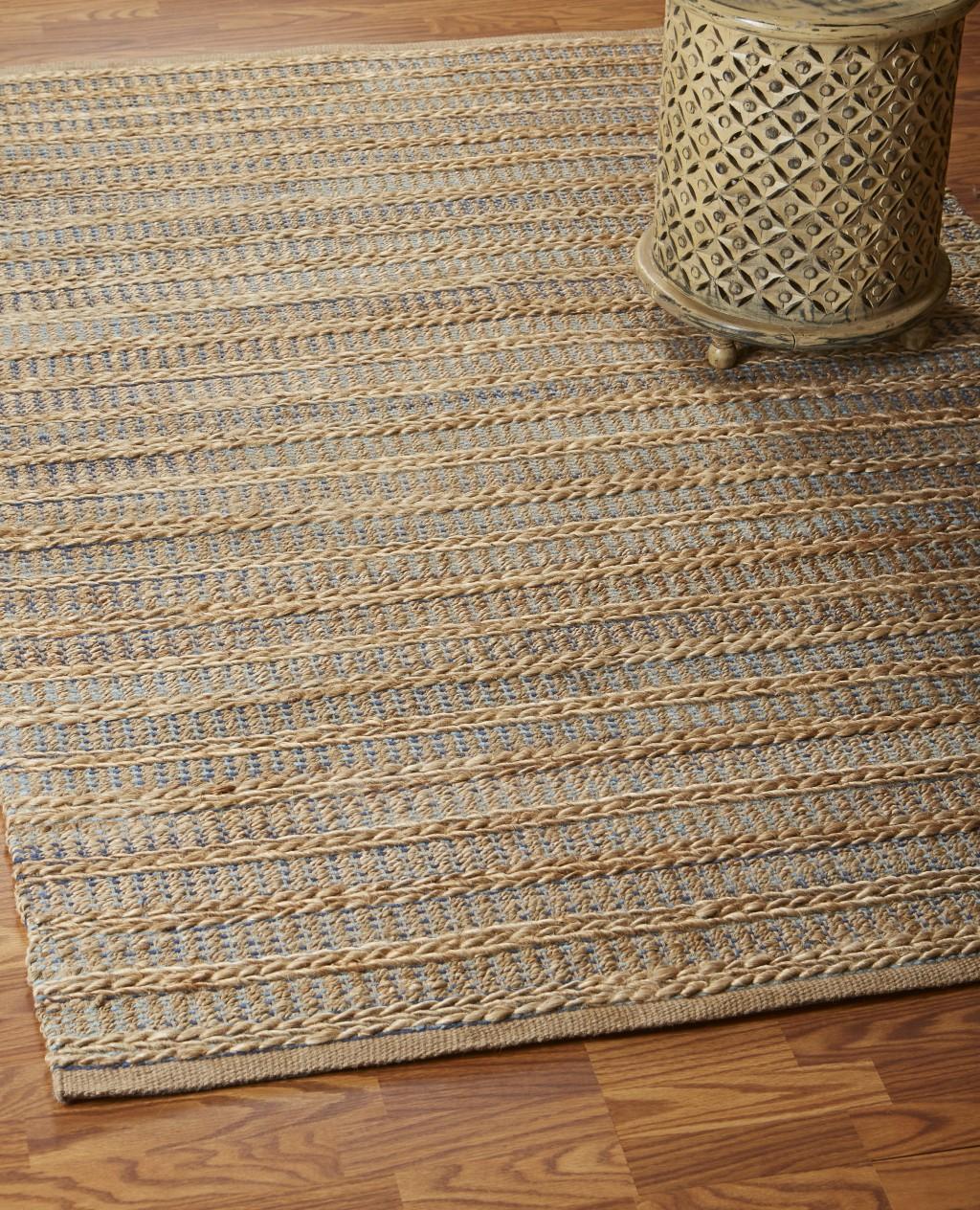 5’ x 8’ Tan and Navy Braided Jute Area Rug
