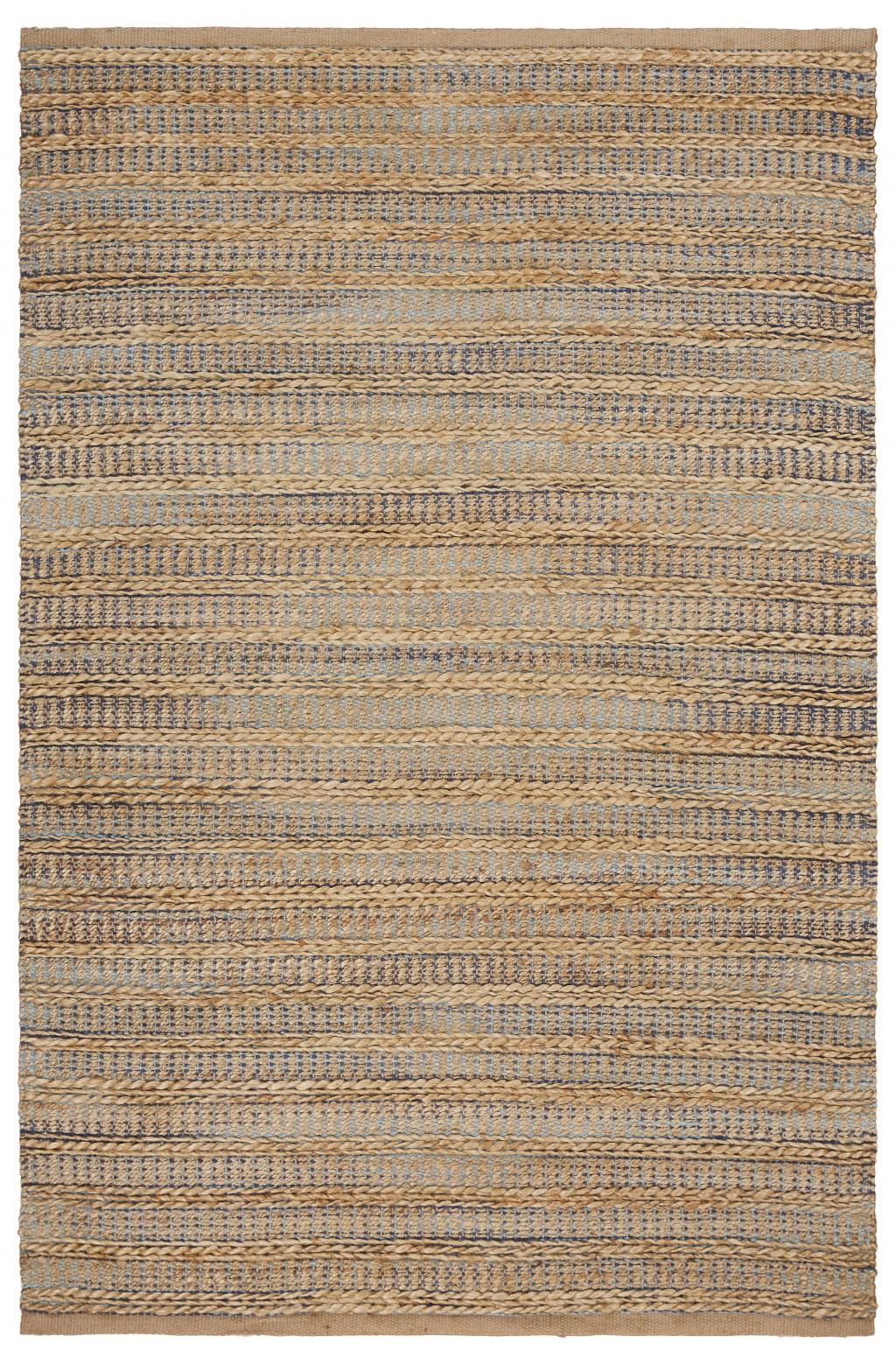 9’ x 12’ Tan and Navy Braided Jute Area Rug