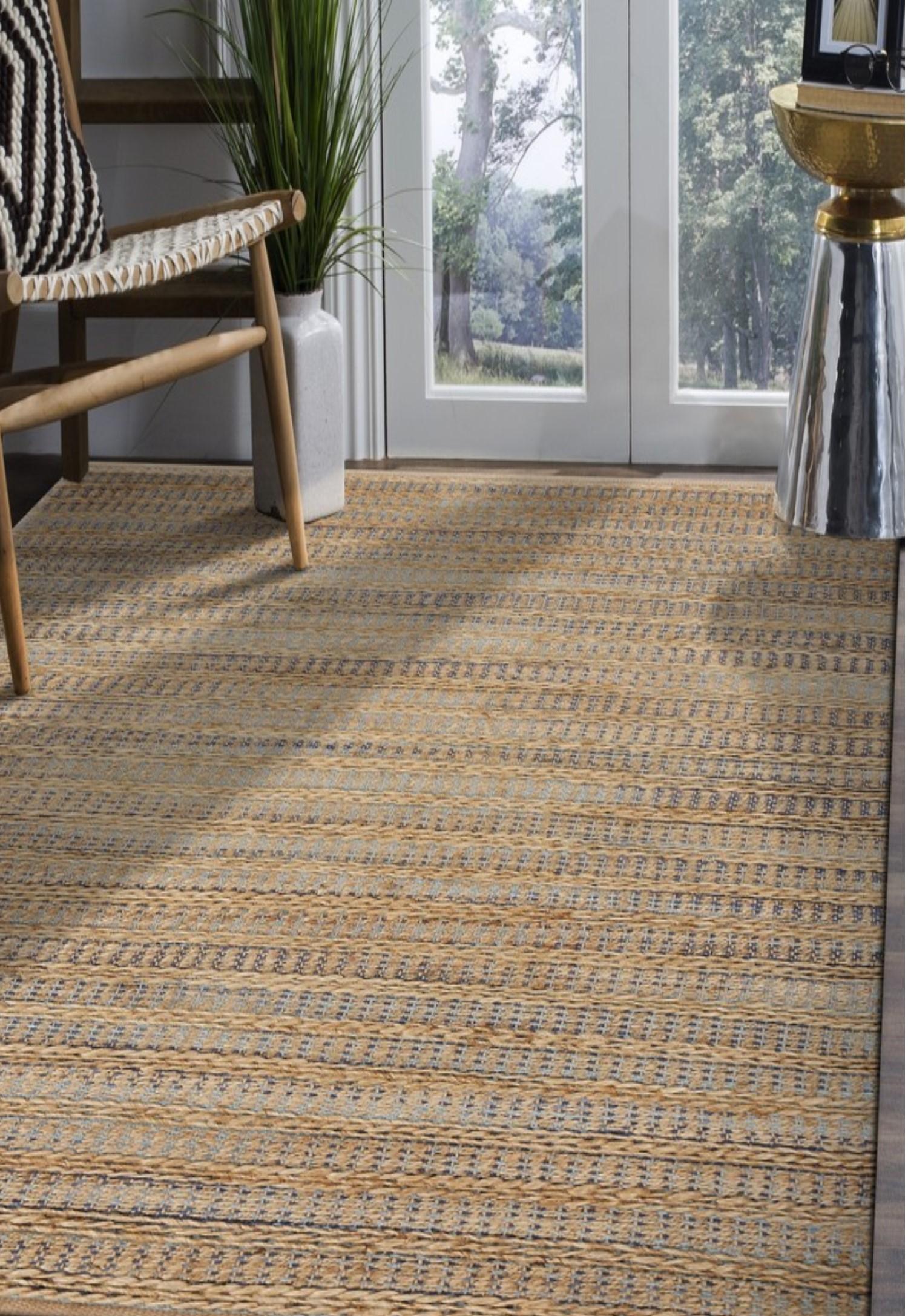 9’ x 12’ Tan and Navy Braided Jute Area Rug