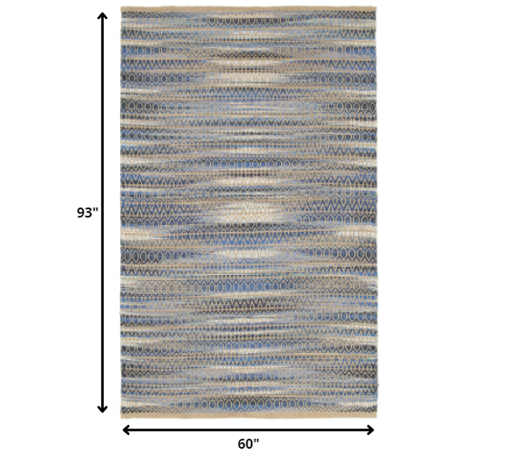 5’ x 8’ Round Navy and Tan Striated Area Rug