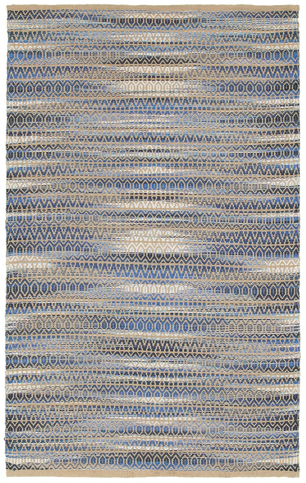 5’ x 8’ Round Navy and Tan Striated Area Rug