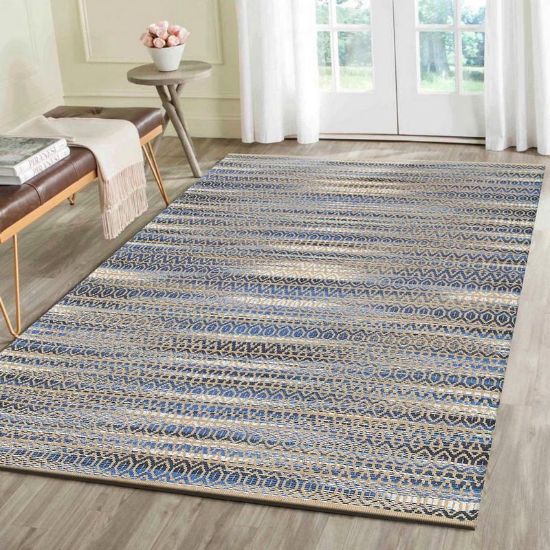 8’ x 10’ Round Navy and Tan Striated Area Rug