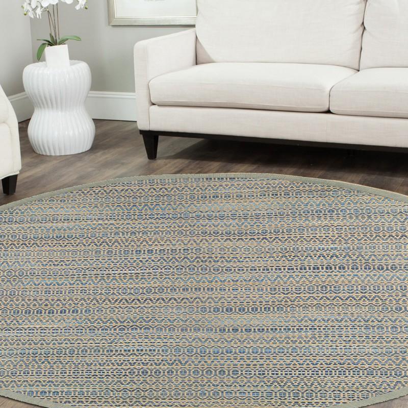 8’ Round Navy and Tan Striated Area Rug