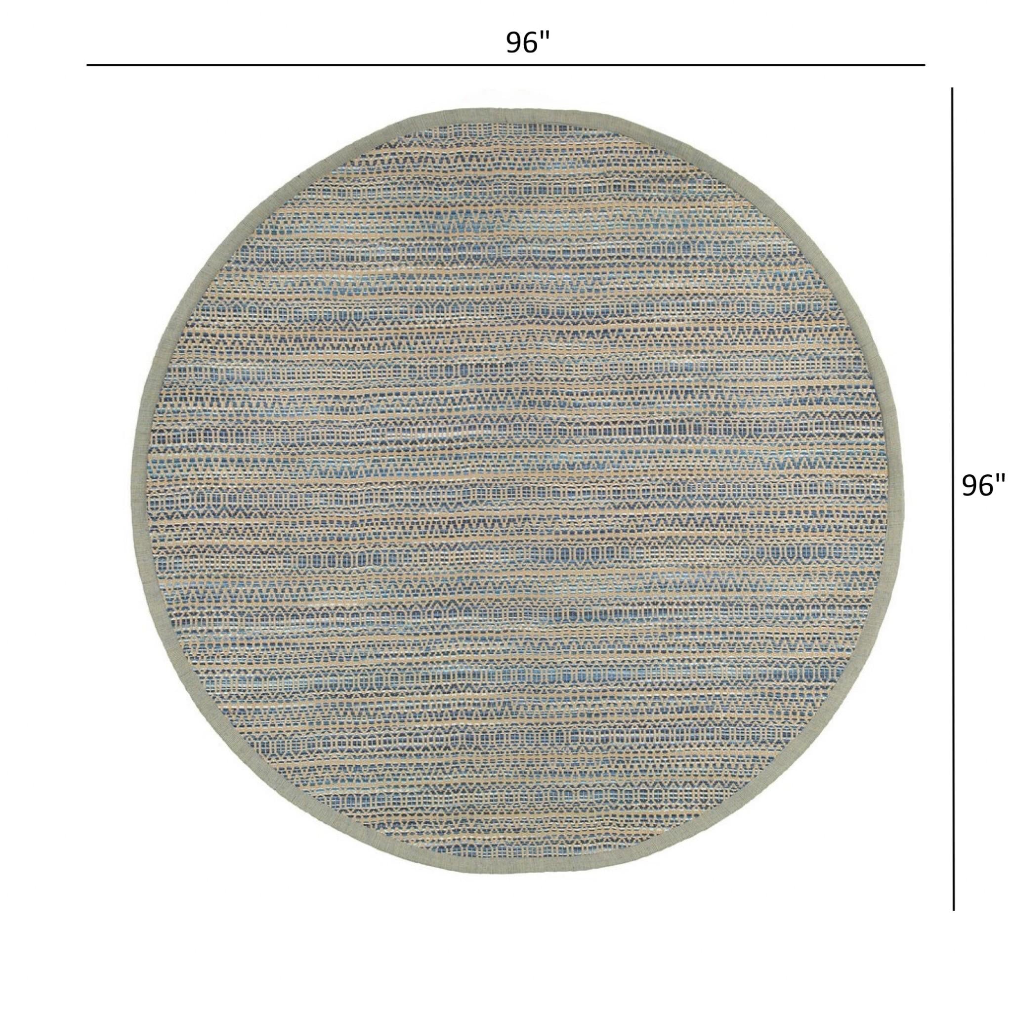 8’ Round Navy and Tan Striated Area Rug