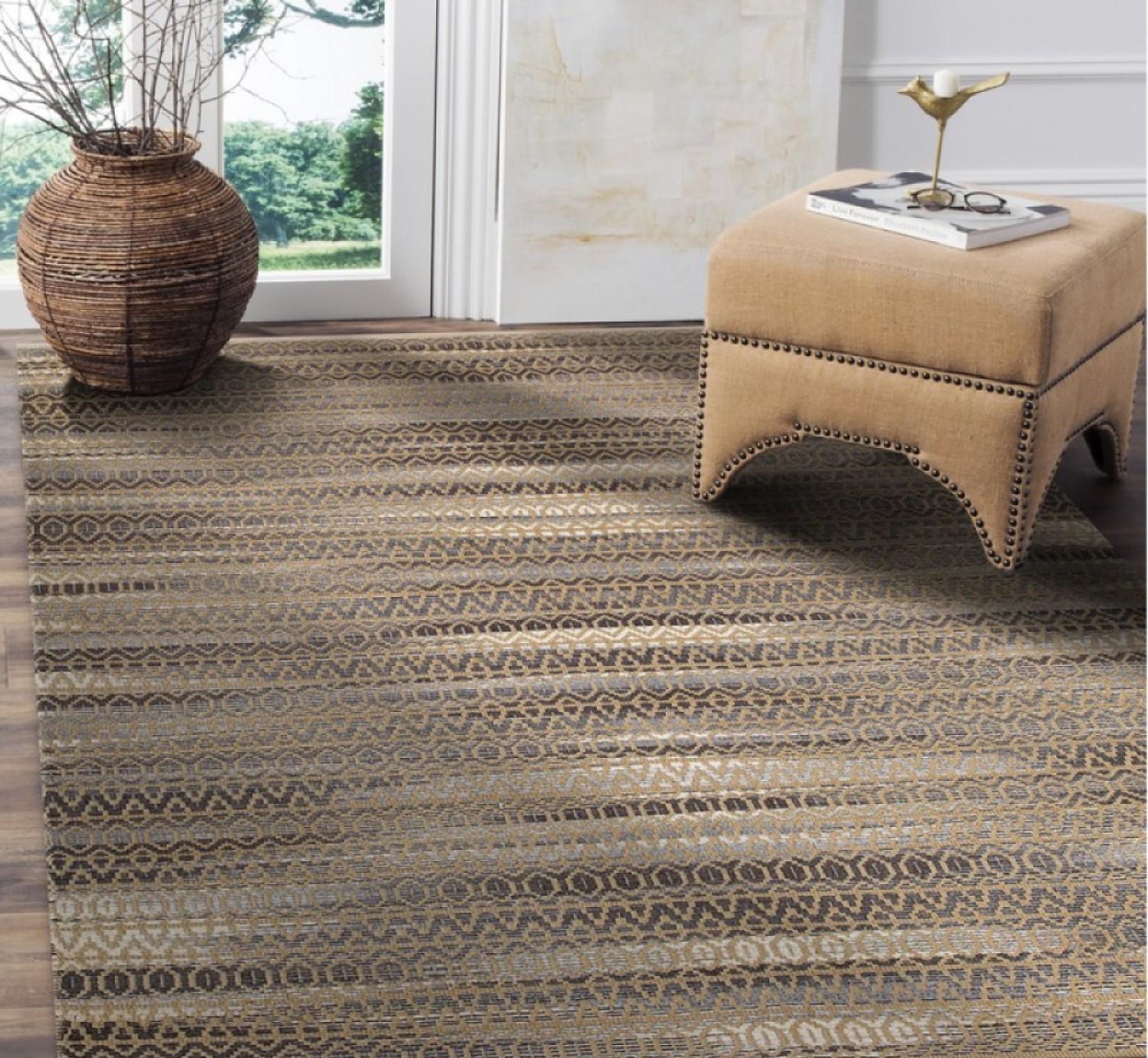 9’ x 12’ Gray and Tan Striated Runner Rug