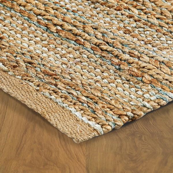 8’ x 10’ Blue and Natural Braided Jute Area Rug