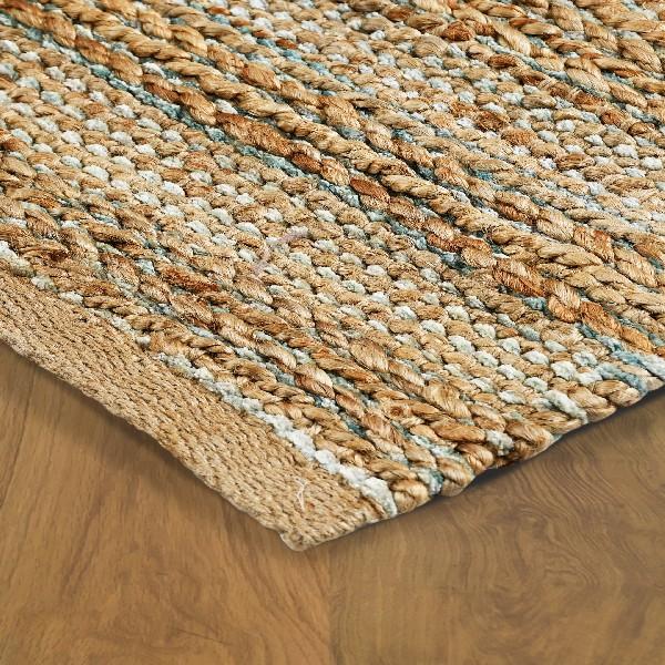 9’ x 12’ Blue and Natural Braided Jute Area Rug