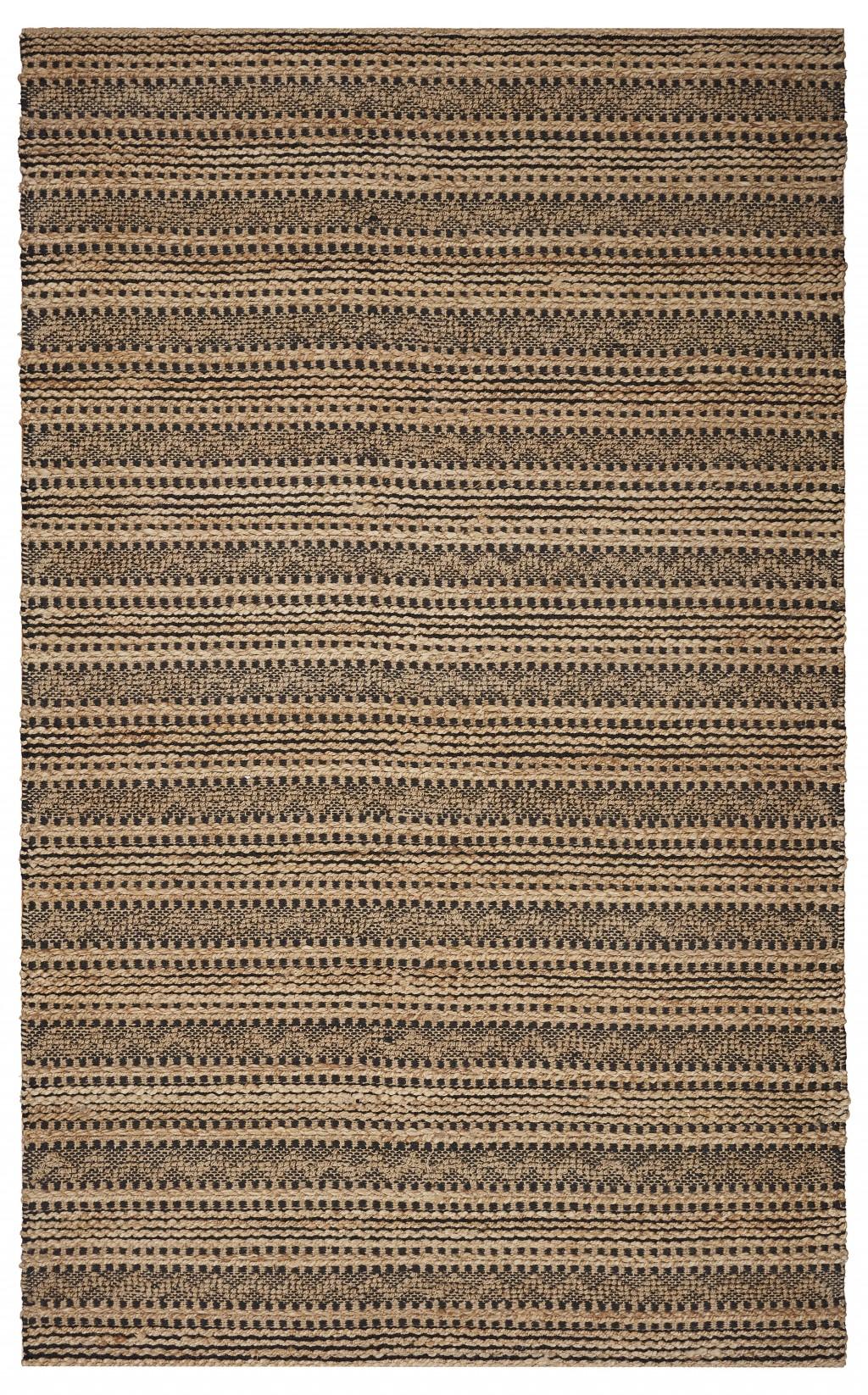 5’ x 8’ Tan and Black Intricate Striped Area Rug Default Title