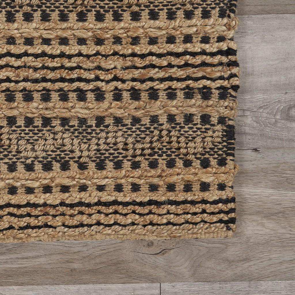 8’ x 10’ Tan and Black Intricate Striped Area Rug