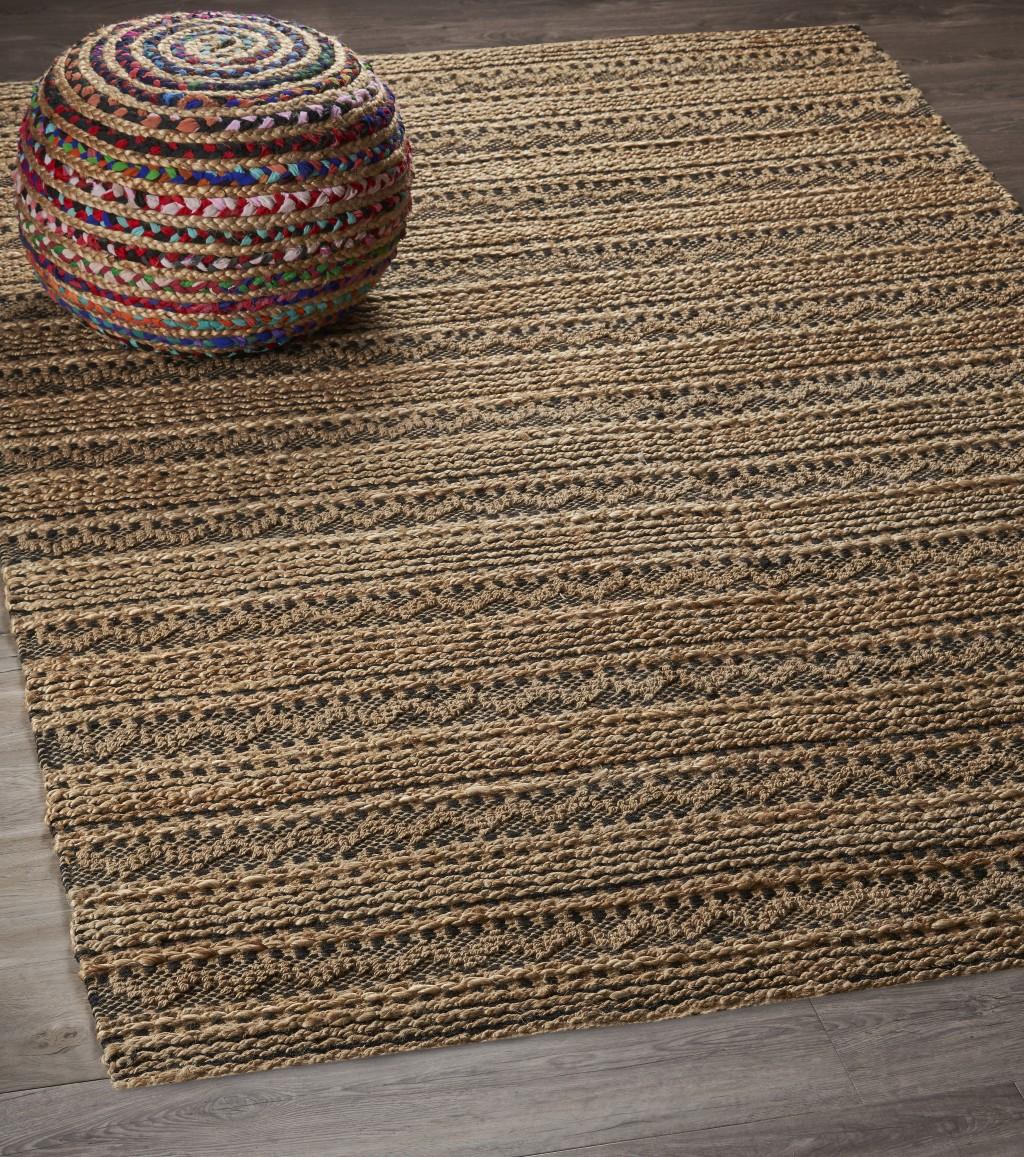 8’ x 10’ Tan and Black Intricate Striped Area Rug