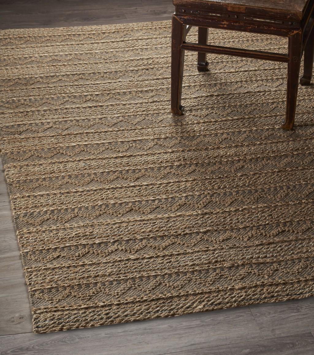 5’ x 8’ Tan and Gray Intricate Striped Area Rug