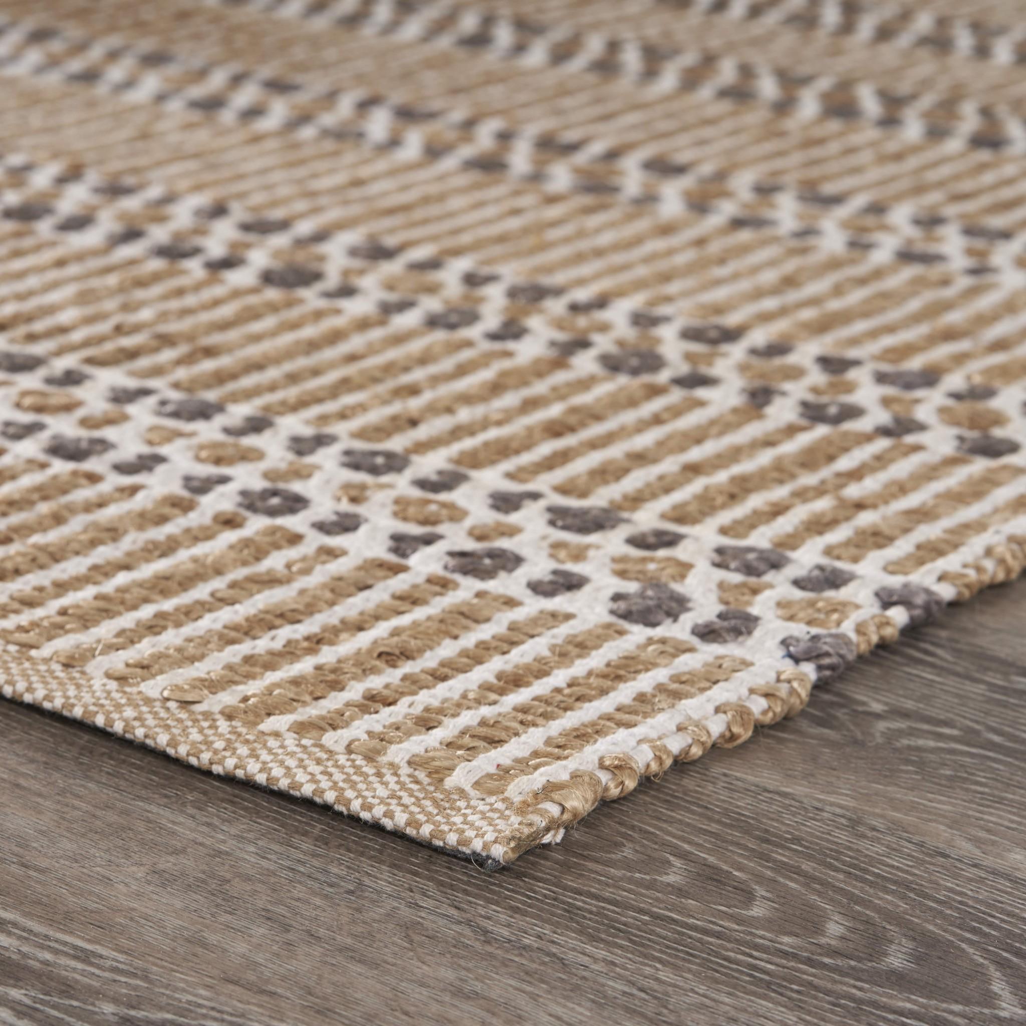 9’ x 12’ Tan and Gray Detailed Stripes Area Rug