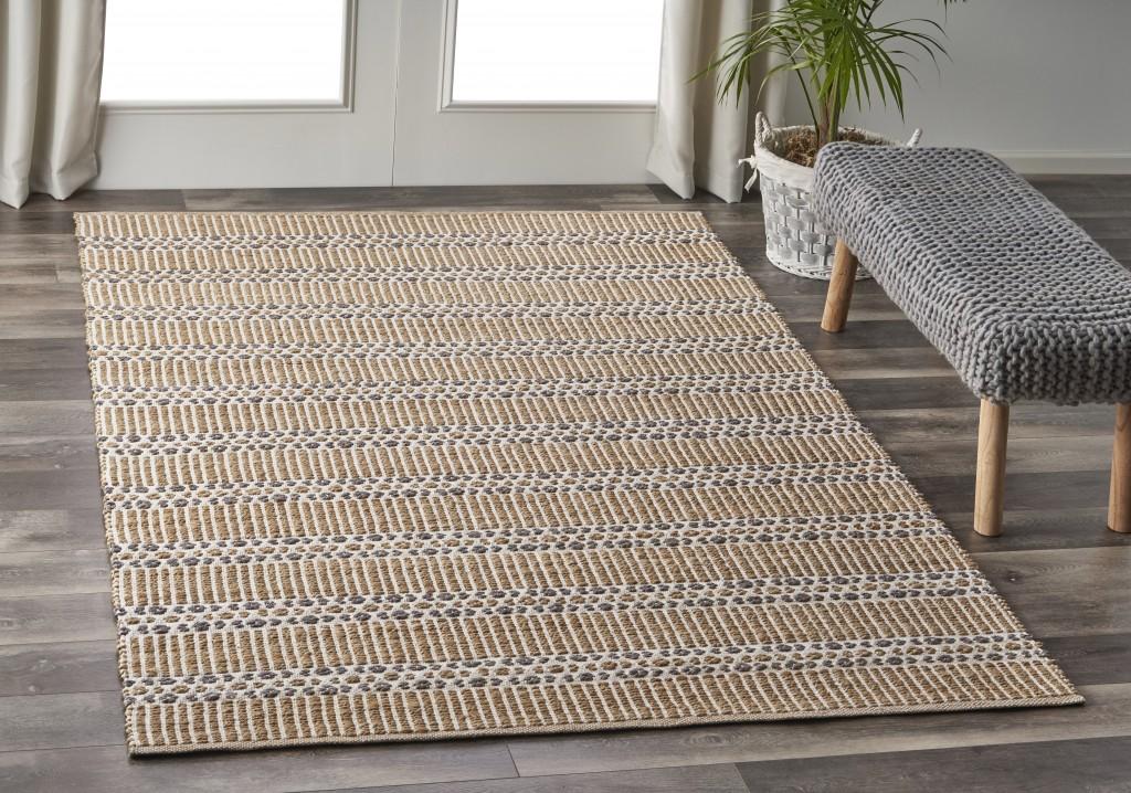 9’ x 12’ Tan and Gray Detailed Stripes Area Rug