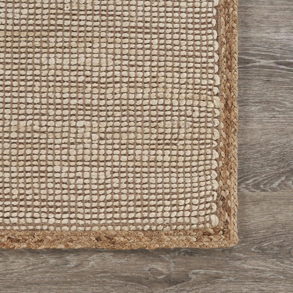 9’ x 12’ Tan and White Braid Border Area Rug