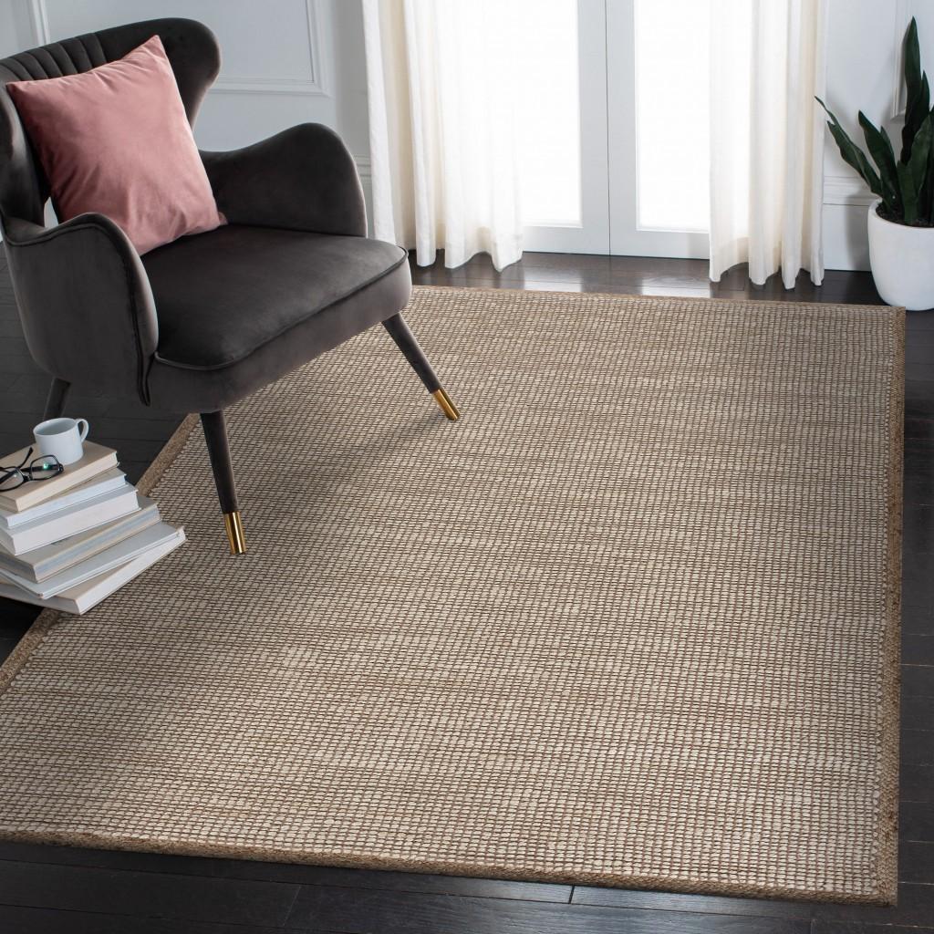 9’ x 12’ Tan and White Braid Border Area Rug