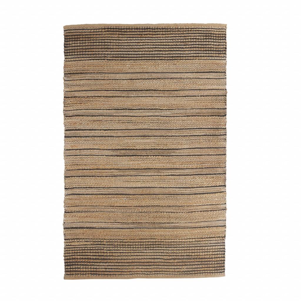 5’ x 8’ Tan and Black Eclectic Striped Area Rug Default Title