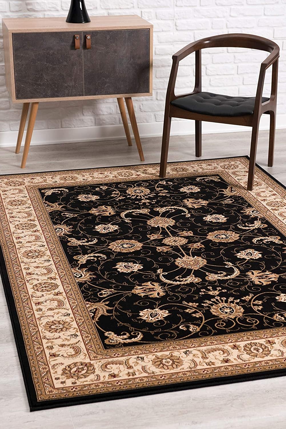 2’ x 15’ Black and Tan Floral Vines Runner Rug