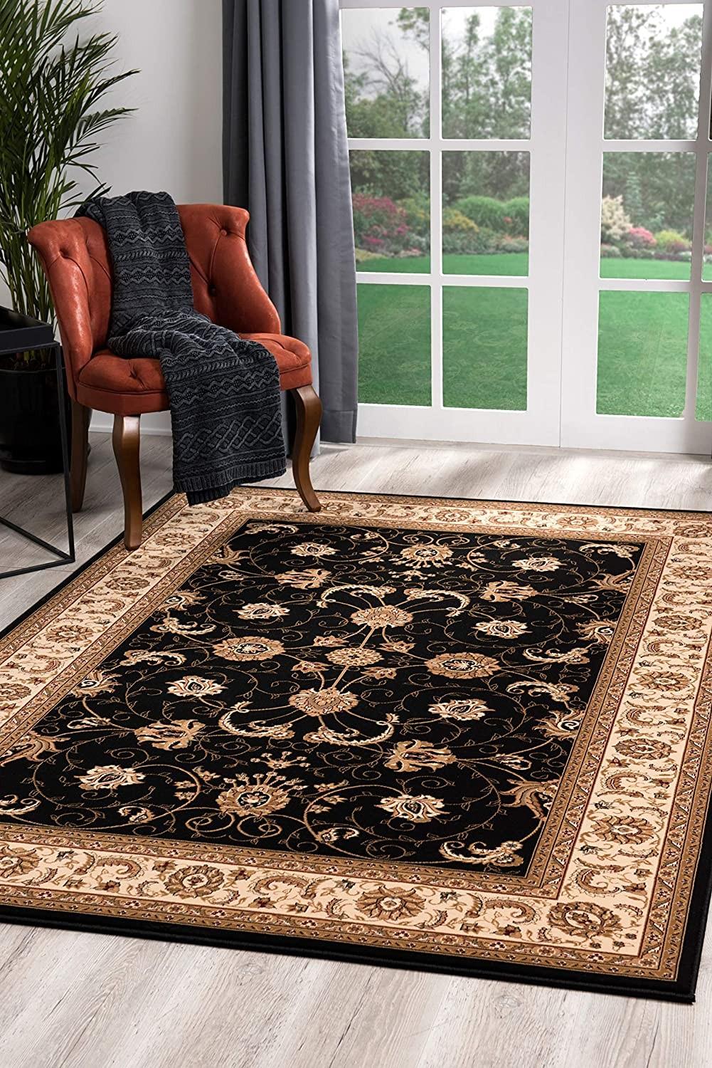 2’ x 20’ Black and Tan Floral Vines Runner Rug Default Title