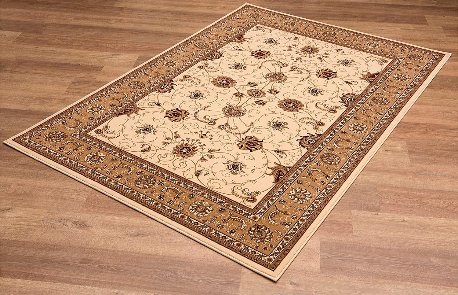 2’ x 10’ Cream and Tan Ornate Border Runner Rug