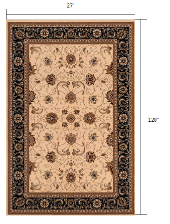 2’ x 10’ Cream and Black Decorative Runner Rug