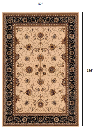 3’ x 13’ Cream and Black Decorative Runner Rug