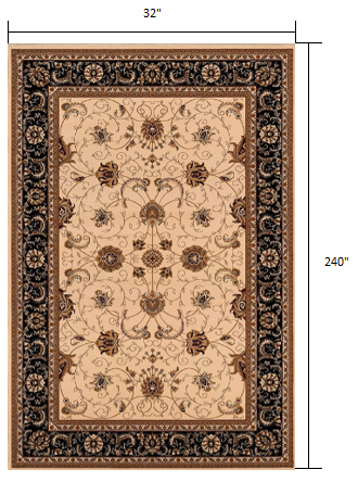 3’ x 20’ Cream and Black Decorative Runner Rug