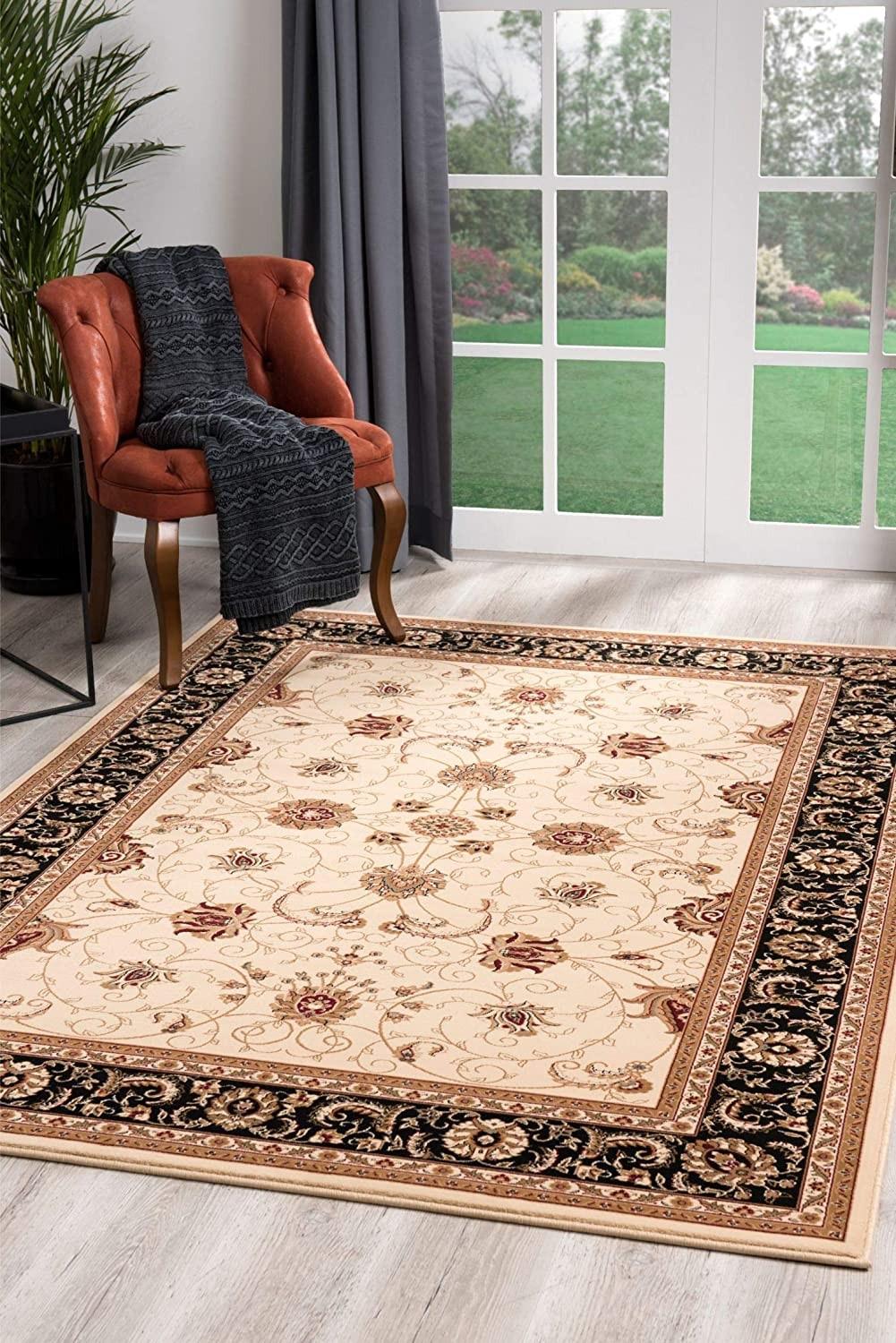 3’ x 8’ Cream and Black Decorative Runner Rug Default Title
