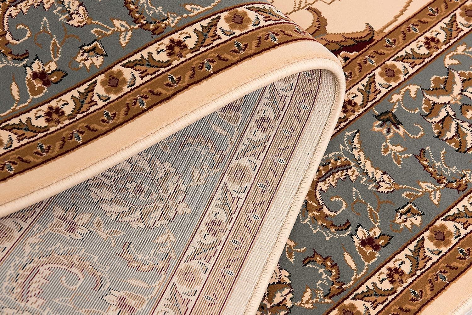 2’ x 10’ Cream and Blue Traditional Runner Rug