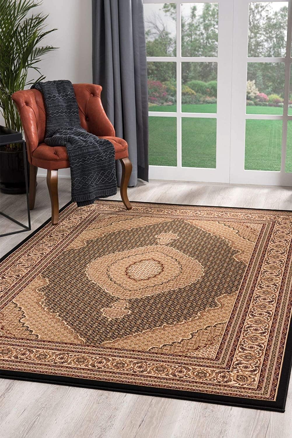 2’ x 15’ Black and Beige Medallion Runner Rug