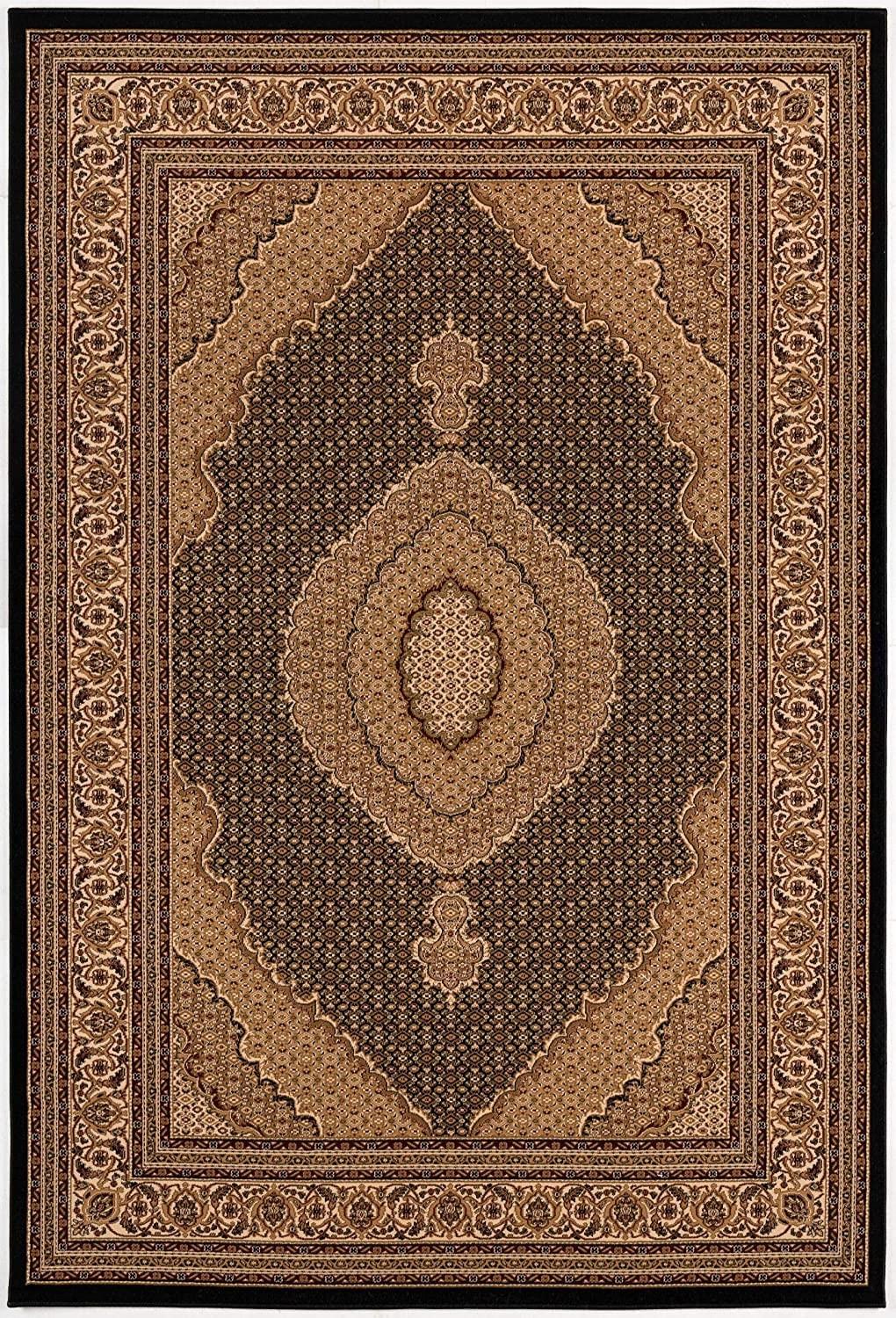 2’ x 15’ Black and Beige Medallion Runner Rug