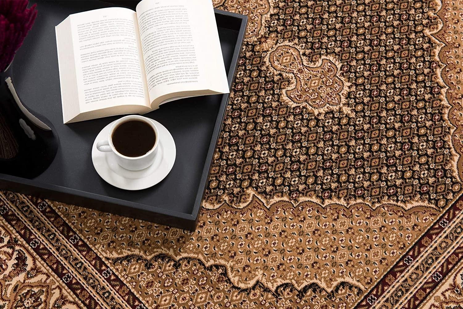 2’ x 15’ Black and Beige Medallion Runner Rug