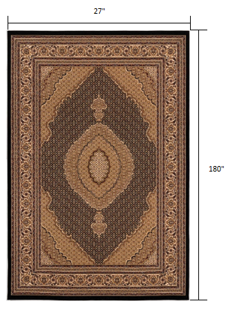 2’ x 15’ Black and Beige Medallion Runner Rug