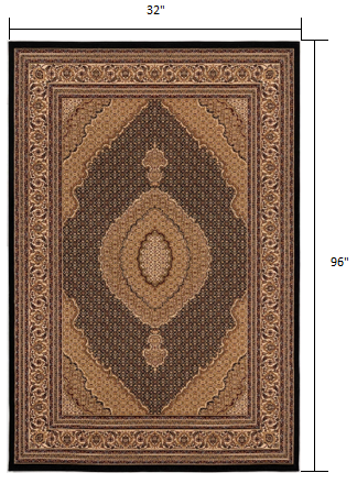 3’ x 8’ Black and Beige Medallion Runner Rug Default Title