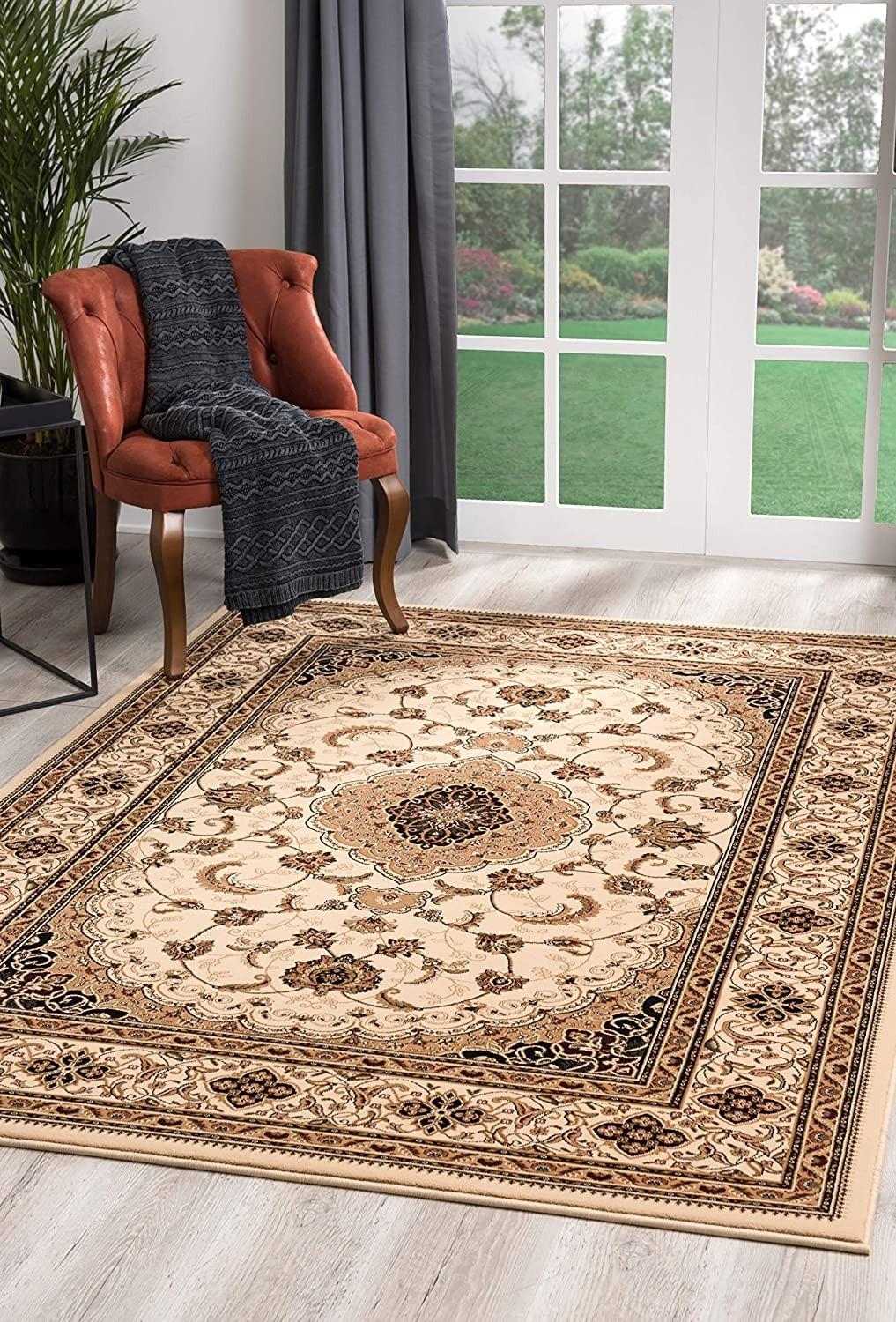 8’ x 11’ Cream Floral Medallion Area Rug