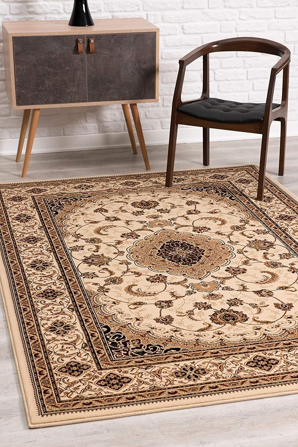 8’ x 11’ Cream Floral Medallion Area Rug